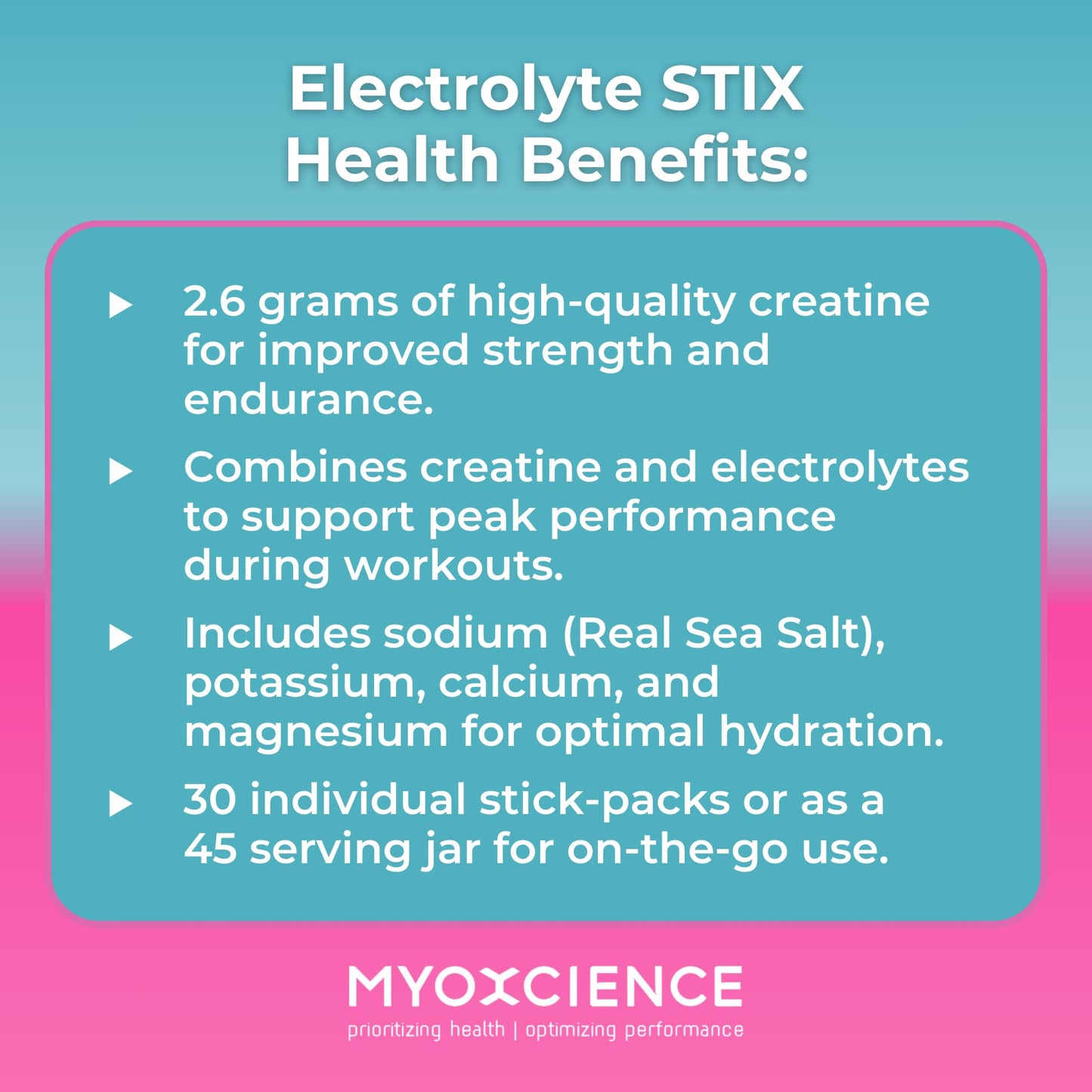 MYOXCIENCE Electrolyte STIX | Creatine Electrolyte Powder | Recovery from Exercise & Muscle Development w/Real Salt (Natural Orange Flavor) (Jar 45 ct) MYOXCIENCE buy supplements Au