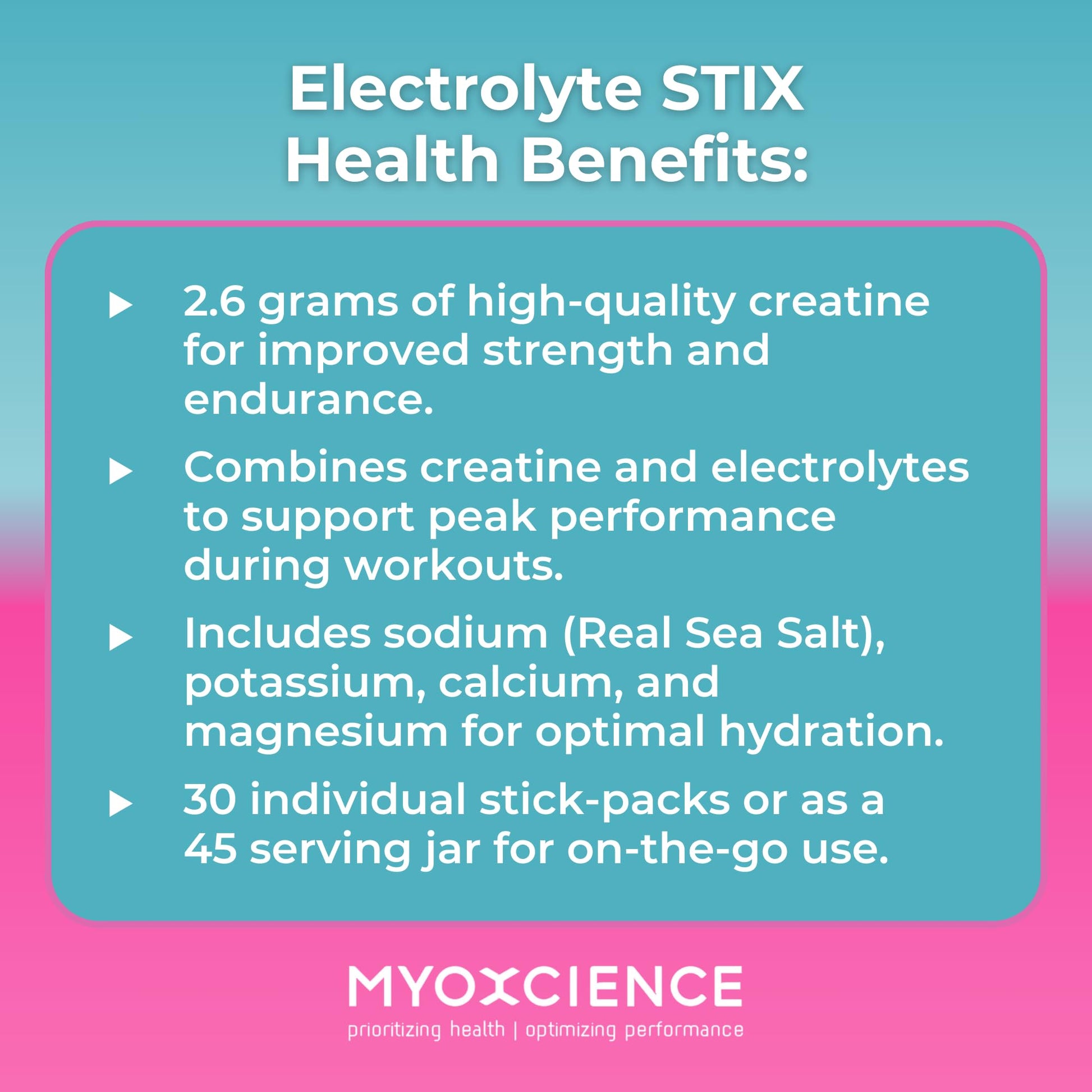 MYOXCIENCE Electrolyte STIX | Creatine Electrolyte Powder | Recovery from Exercise & Muscle Development w/Real Salt (Natural Orange Flavor) (Jar 45 ct) MYOXCIENCE buy supplements Au