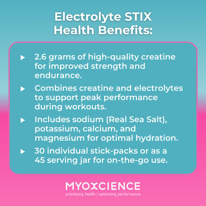 MYOXCIENCE Electrolyte STIX | Creatine Electrolyte Powder | Recovery from Exercise & Muscle Development w/Real Salt (Natural Orange Flavor) (Jar 45 ct) MYOXCIENCE buy supplements Au