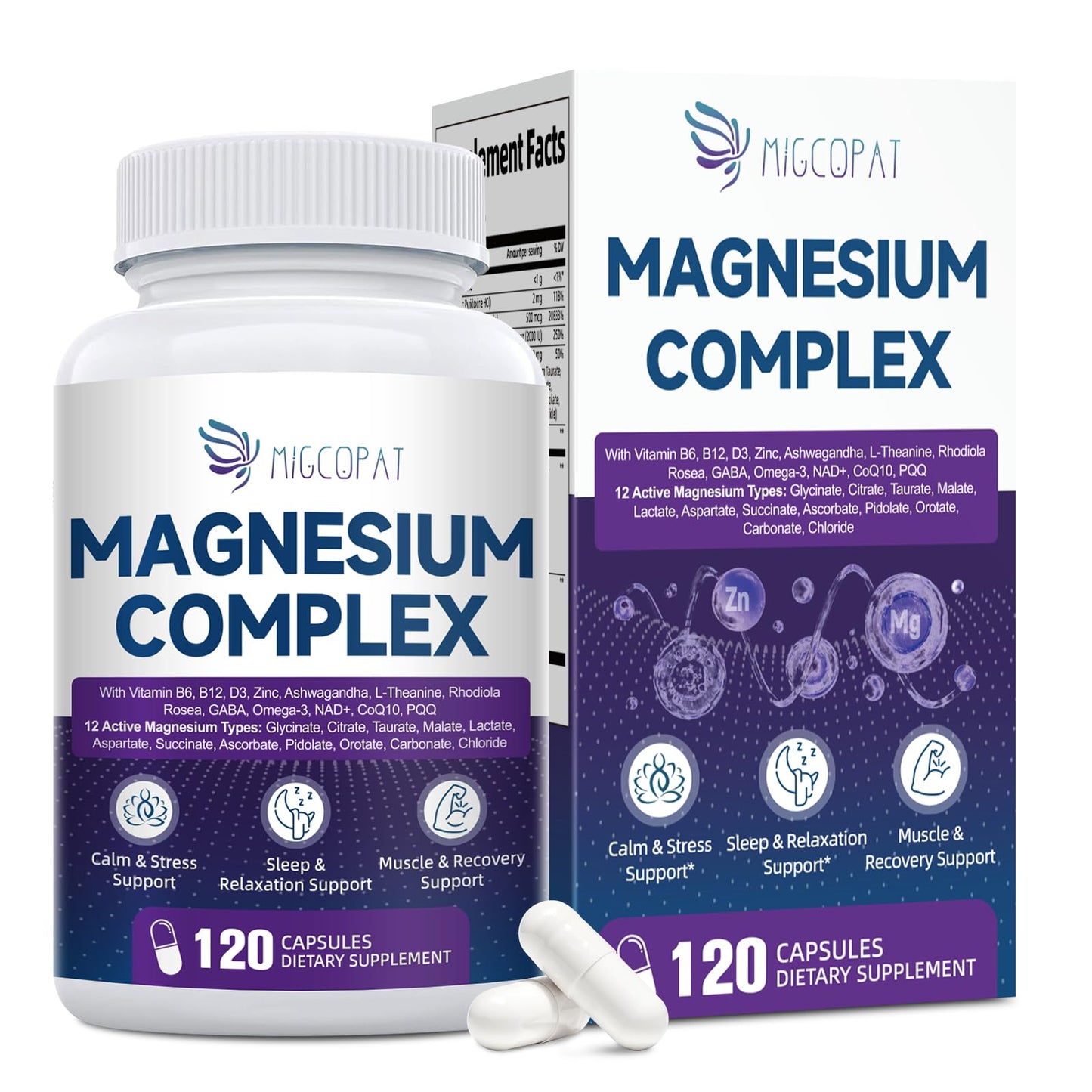 MgCopaT Magnesium Complex supplement bottle and packaging on a white background