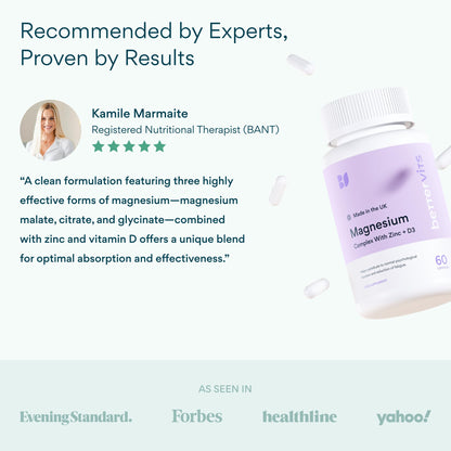 Bettervits Magnesium Glycinate Complex with Citrate Malate Zinc & Vitamin D3 | High Absorption Pure Magnesium 225mg Supplement Chelated Formula for Muscle Relaxation, Sleep Support – 60 Capsules Bettervits buy supplements Au