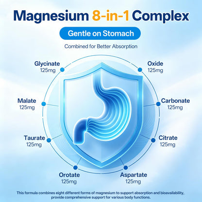 8 in 1 Magnesium Complex Capsules 1000mg for Women and Men - Highly Absorbable Magnesium Supplement Supports Muscle Relaxation Sleep & Energy | NSF Certified, GMP, Gluten Free, Vegan Oopeatol buy supplements Au