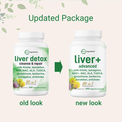 Liver Advanced+, 240 Veggie Capsules | 20-in-1 Complex with Milk Thistle, Dandelion, NAD, NAC, ALA, TUDCA, Glutathione, Artichoke, Turmeric,