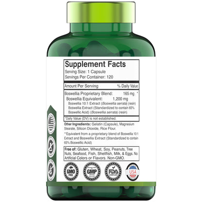 tnvitamins Boswellia Extract Capsules, 120 Count | 1,200 mg Per Capsule | 65% Boswellic Acids + 10:1 Concentrated Extract | Boswellia Serrata