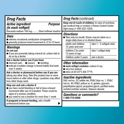 Amazon Basic Care Stool Softener Laxative, Docusate Sodium 100 mg, Softgels, For Constipation Relief, 100 Count Amazon Basic Care buy supplements Au
