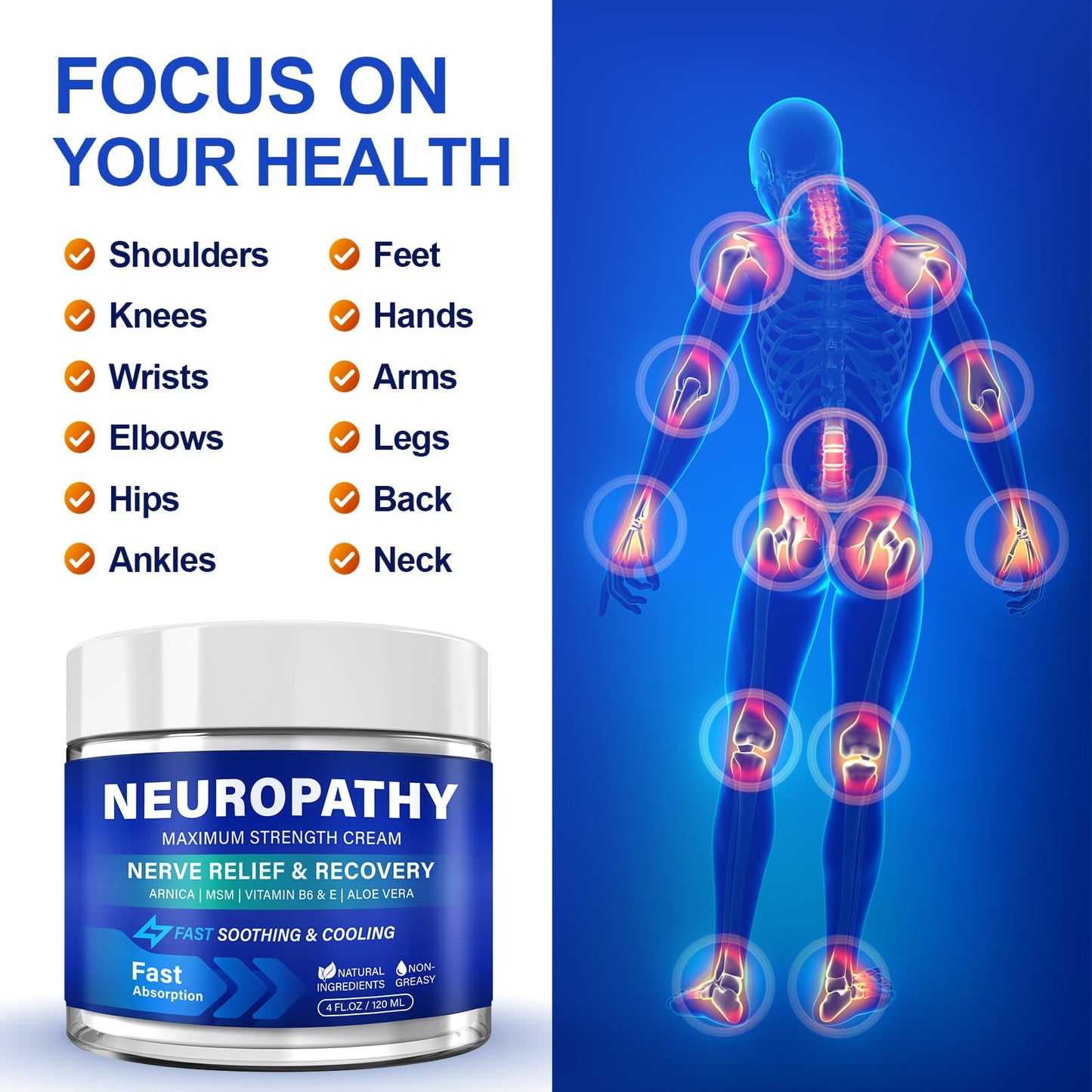 Neuropathy Nerve Relief Cream, Large 4 Oz, Nerve Savior for Neuropathy-Maximum Strength for Feet, Hands, Legs ＆ Toes, Neuropathy Cream with Arnica, Vitamin B6, Aloe Vera ＆ MSM, 120 ml TRPLKJEBuy Supplements Australia