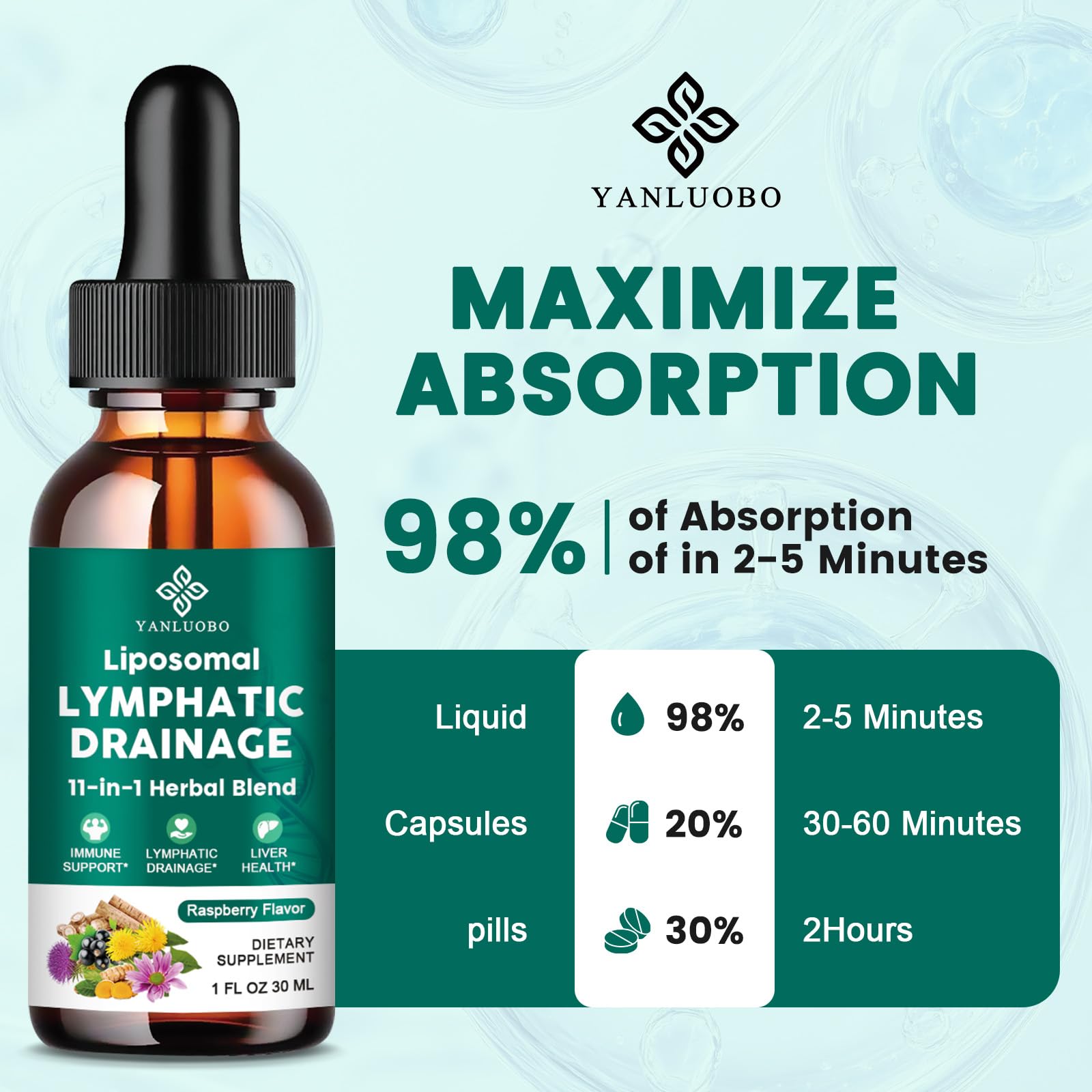 Lymphatic Drainage Drops - 11 in 1 Lymphatic Supplement for Immune, Lymph System & Liver Detox - with Echinacea, Horse Chestnut, Dandelion, Elderberry & Burdock - Raspberry Flavor, Vegan, 2 Fl Oz YANLUOBO buy supplements Au