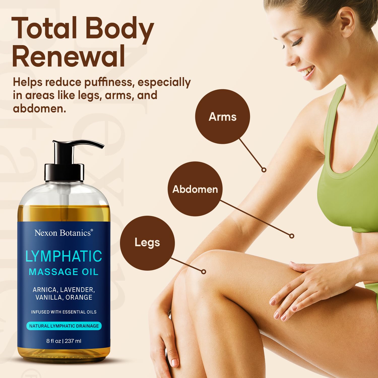 Lymphatic Drainage Massage Oil for Massage Therapy 8 fl oz - Refreshing and Relaxing - Natural Oils with Arnica, Vanilla and Lavender Oil - for Men and Women - Nexon Botanics Nexon Botanics buy supplements Au