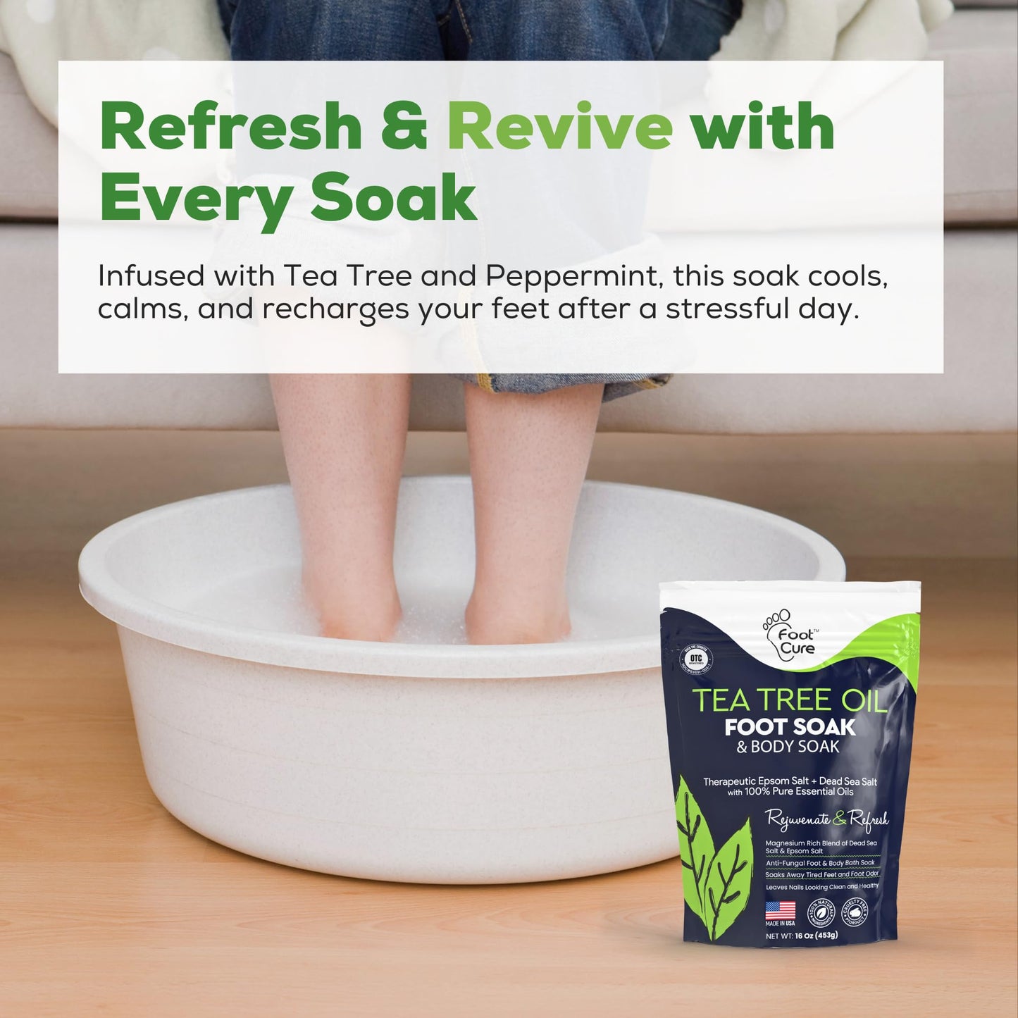 FOOT CURE Tea Tree Oil Foot Soak with Epsom Salt - Best Toenail Fungus Treatment, Athletes Foot & Softens Calluses - Soothes Sore & Tired Feet, Fungal Toe, Foot Odor Scent, Spa Pedicure (Pack of 2) FOOT CURE buy supplements Au