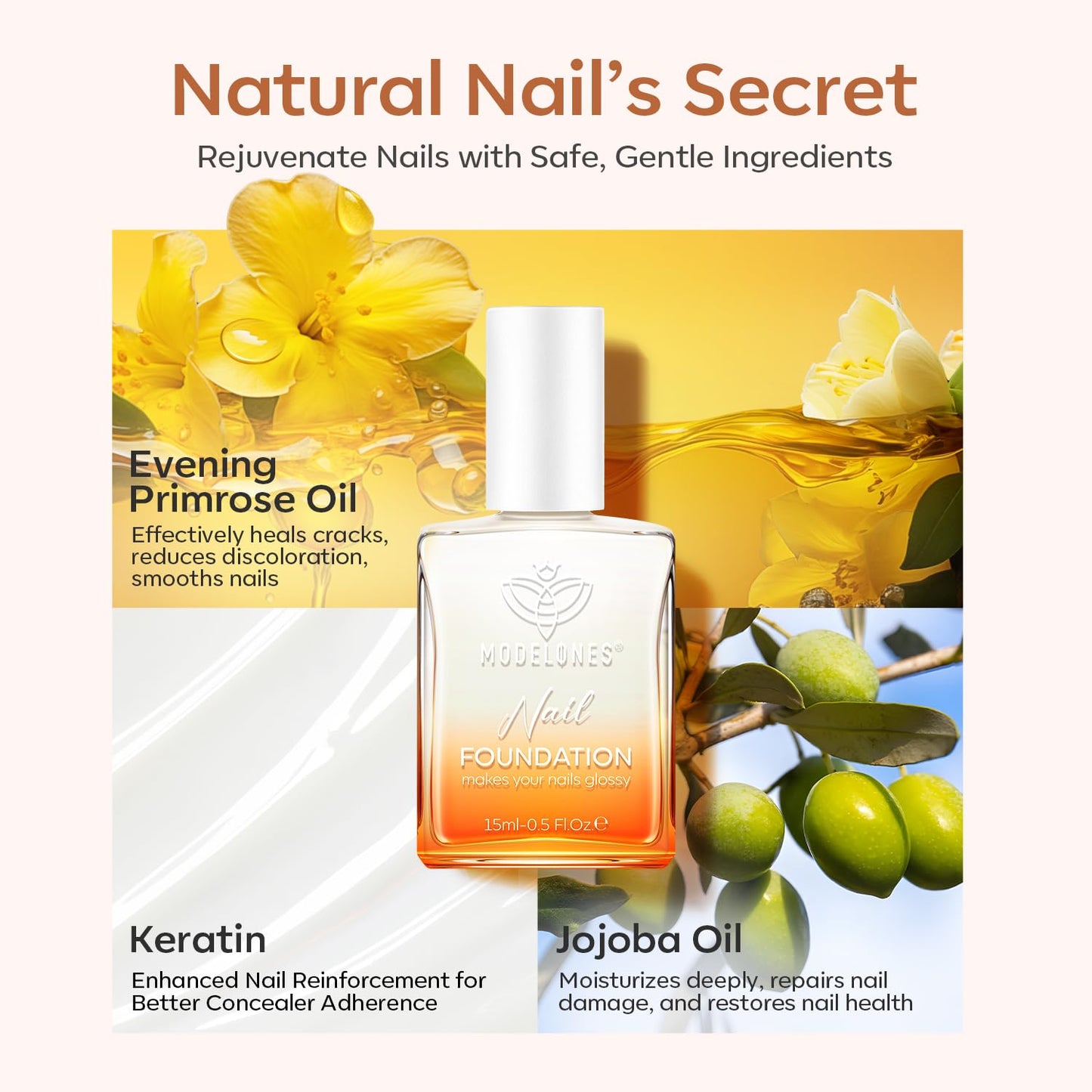 modelones Nail Strengthener, Milky White Nail Polish Nail Repair for Damaged Nails Hardener Quick Dry Nail Growth Polish Natural Nail Concealer Foundation