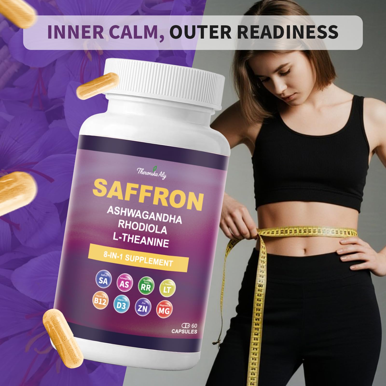 Theronika Aly Saffron Supplements – Blend with Ashwagandha, Safron, Rhodiola, Magnesium, L-Theanine, Zinc & B12, 88.5 mg Pure Saffron Extract Capsules Mood, Energy, Vision & Focus – 60 Vegan Capsules Theronika Aly buy supplements Au
