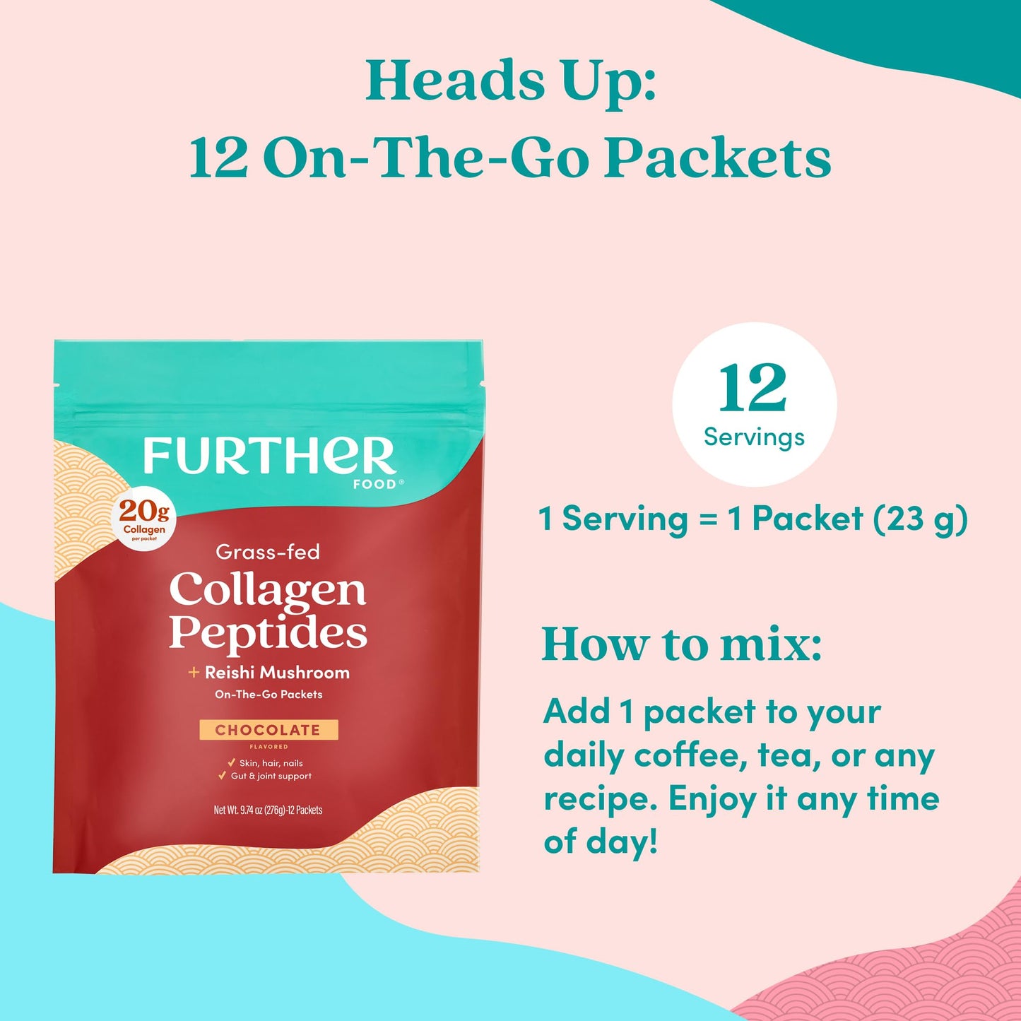 Further Food Chocolate Collagen Peptides Powder with Reishi Mushroom - 100% Grass-Fed, Hydrolyzed Type 1 & 3, 20g of Collagen per Serving, Supports Skin, Hair, Nails & Joints, Stick Packs, 9.74 Oz Further Food buy supplements Au