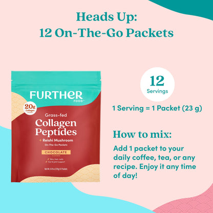 Further Food Chocolate Collagen Peptides Powder with Reishi Mushroom - 100% Grass-Fed, Hydrolyzed Type 1 & 3, 20g of Collagen per Serving, Supports Skin, Hair, Nails & Joints, Stick Packs, 9.74 Oz Further Food buy supplements Au