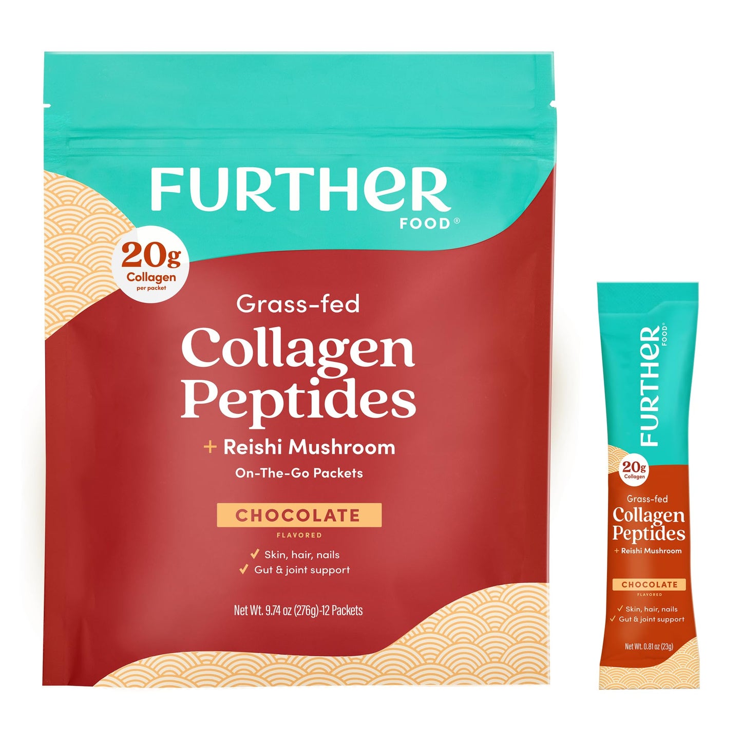 Further Food Chocolate Collagen Peptides Powder with Reishi Mushroom - 100% Grass-Fed, Hydrolyzed Type 1 & 3, 20g of Collagen per Serving, Supports Skin, Hair, Nails & Joints, Stick Packs, 9.74 Oz Further Food buy supplements Au
