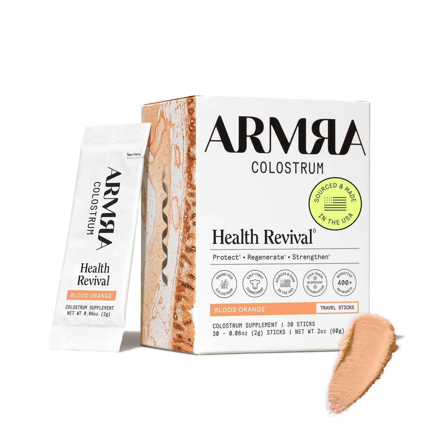 ARMRA Colostrum™ Powder | Blood Orange | Gut Health & Bloating | Skin & Hair | Immunity | Keto, Gluten & Fat-Free | 30 Servings