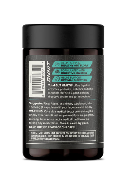 ONNIT Total Gut Health Daily Digestive Support, IGEN Non-GMO Tested Digestion Supplement for Women and Men with 7 Strains of Probiotics, Prebiotics,