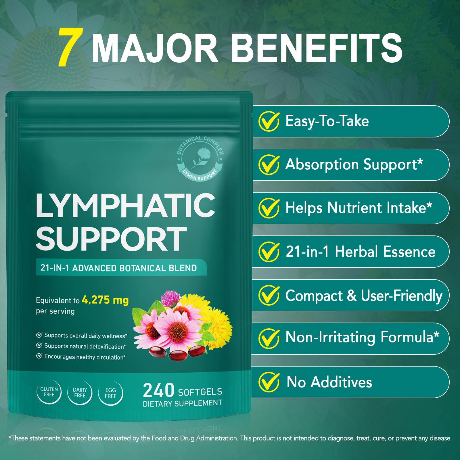 Lymphatic Drainage Supplements, Lymphatic Support Softgels for Immune Health, Plant-Based Formula with Echinacea, Burdock Root, Elderberry, Bromelain, Turmeric, 240 Softgels UXENPHXF buy supplements Au