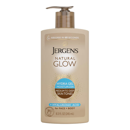 Jergens Natural Glow Hydra Gel Moisturizer, Hyaluronic Acid Tanning Lotion, Hydrating Tanning Gel, Fragrance-Free Self Tanner
