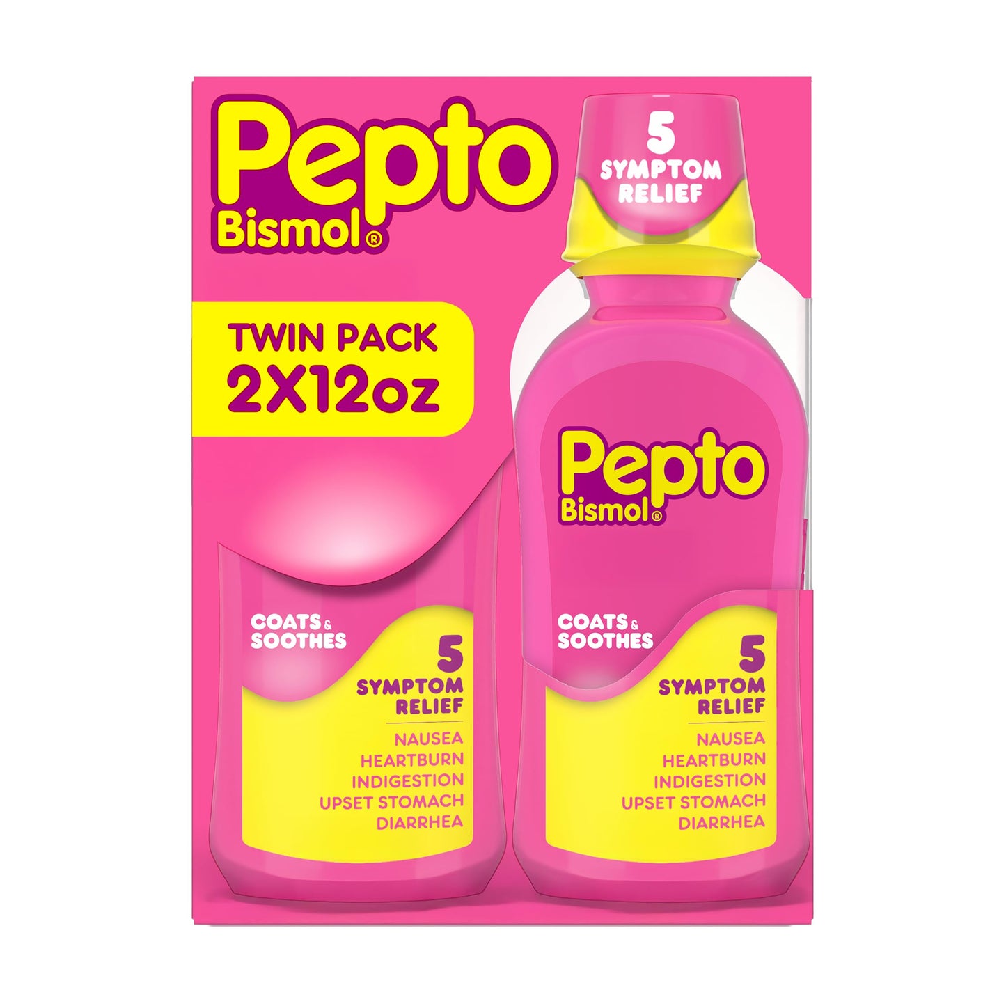 Pepto Bismol Liquid, Upset Stomach Relief, Nausea Relief, Heartburn Relief, Indigestion Relief, Anti Diarrhea Medication for Adults - 5 Symptom Fast Relief, 2x12 oz (Packaging May Vary) Pepto Bismol buy supplements Au