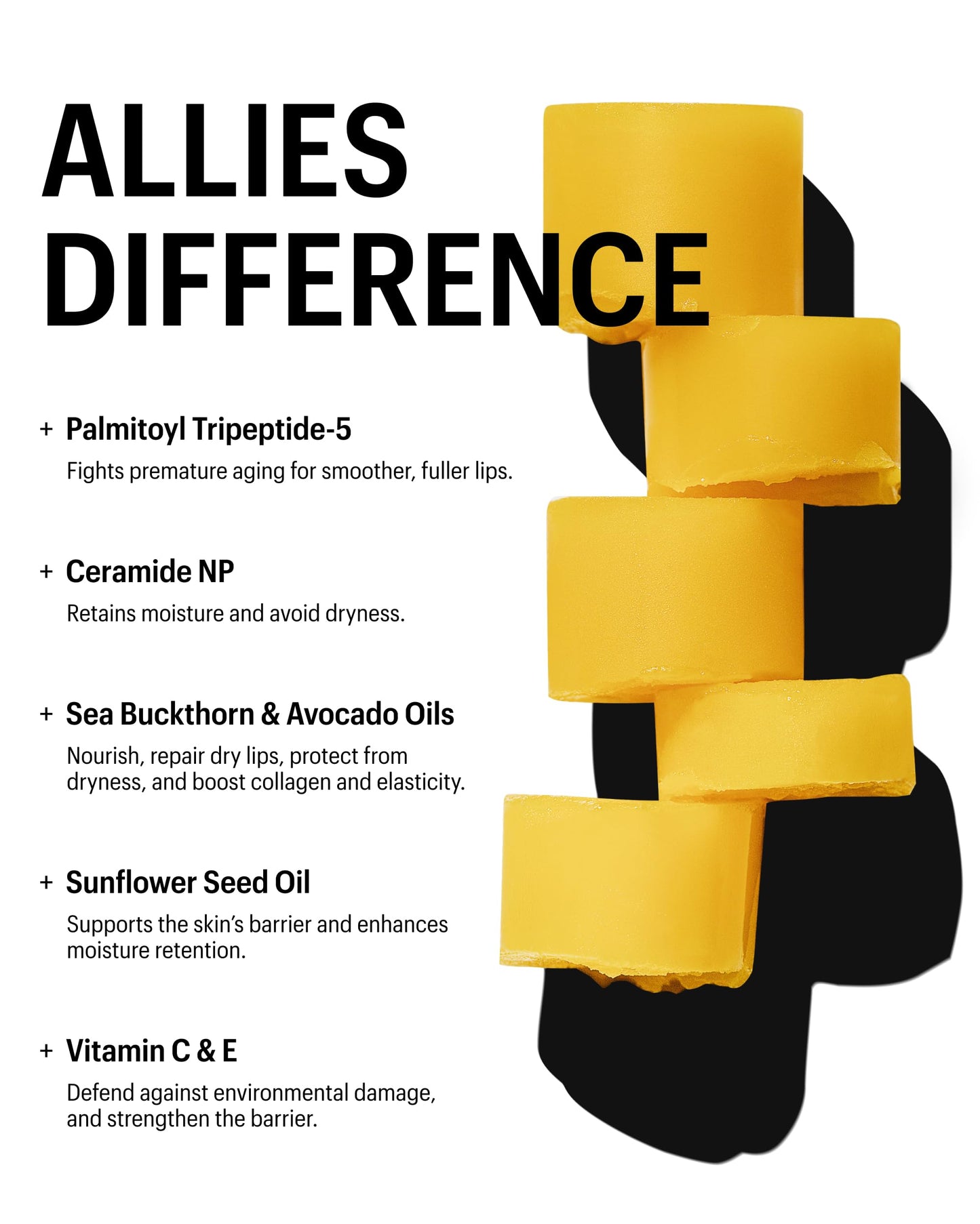 Allies of Skin Peptide & Ceramide Repair Lip Balm Treatment - with Palmitoyl Tripeptide-5, Ceramide NP, Sea Buckthorn, Avocado & Sunflower Seed Oil, Shea Butter, Vitamin C & E. 3.8g/ 0.13 oz
