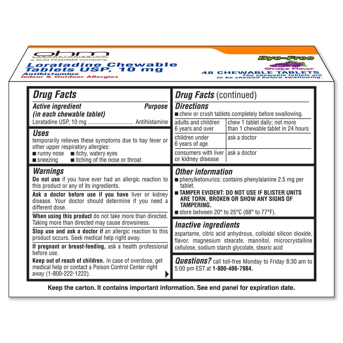 Ohm Loratadine 10mg, Chewable Tablets, Non-Drowsy Antihistamine for Indoor & Outdoor Allergies | Grape Flavor, Dye-Free, Allergy Relief (Large, 48, Count) Ohm buy supplements Au