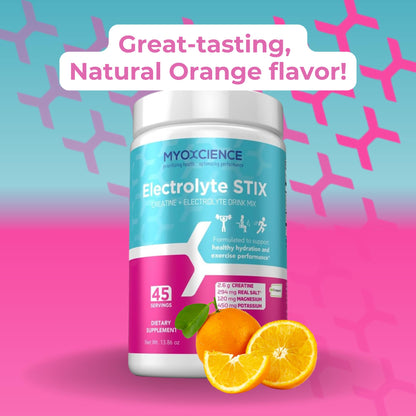 MYOXCIENCE Electrolyte STIX | Creatine Electrolyte Powder | Recovery from Exercise & Muscle Development w/Real Salt (Natural Orange Flavor) (Jar 45 ct) MYOXCIENCE buy supplements Au