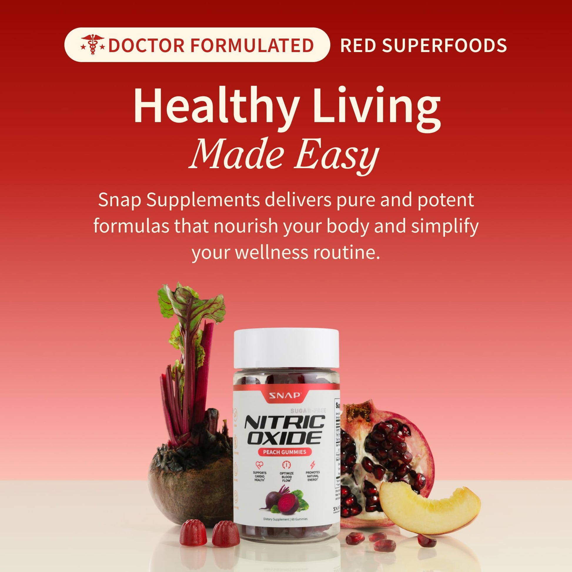 Snap Supplements Nitric Oxide Beet Root Gummies Supplement with Organic Beets - Energy & Circulation Support, 60 Sugar-Free Gummies (30 Servings, 1 Month Supply), Peach Snap Supplements buy supplements Au