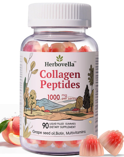 Herbovella Marine Collagen Peptides Gummies for Women- Hydrolyzed Collagen Peptides 1000mg with Biotin, Vitamins, Hyaluronic Acid- for Skin Hair Nails -Sugar Free, 30 Servings, Peach Flavor Herbovella buy supplements Au