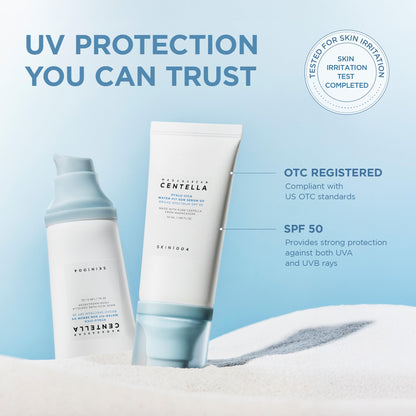 SKIN1004 Centella Hyalu-Cica Water-Fit Sun Serum UV, Korean Sunscreen SPF 50, Centella Sunscreen, Travel Essentials