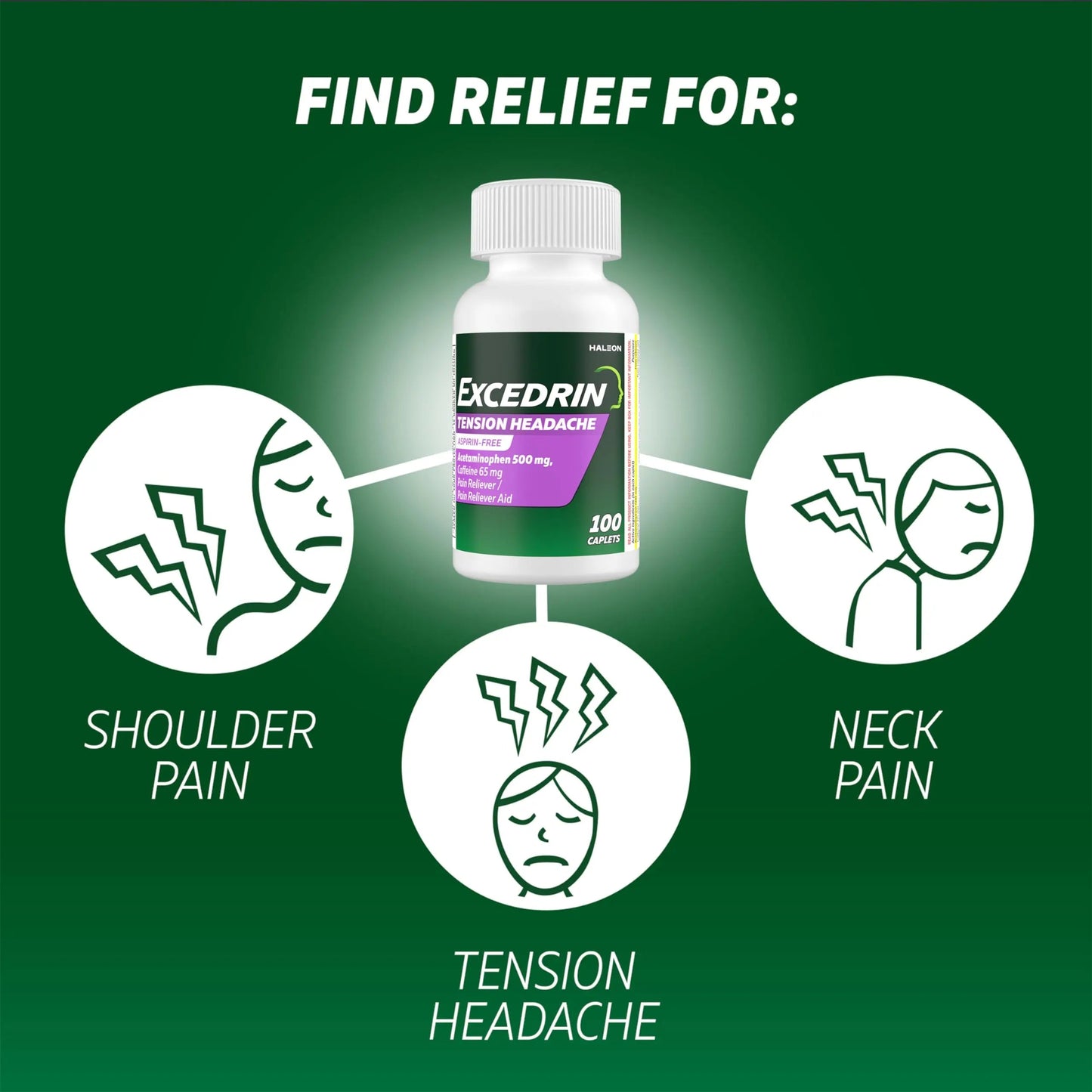 Excedrin Tension Headache Relief Caplets, Acetaminophen 500mg, Caffeine 65mg, Pain Reliever, Aspirin-Free, 100 Count ExcedrinBuy Supplements Australia