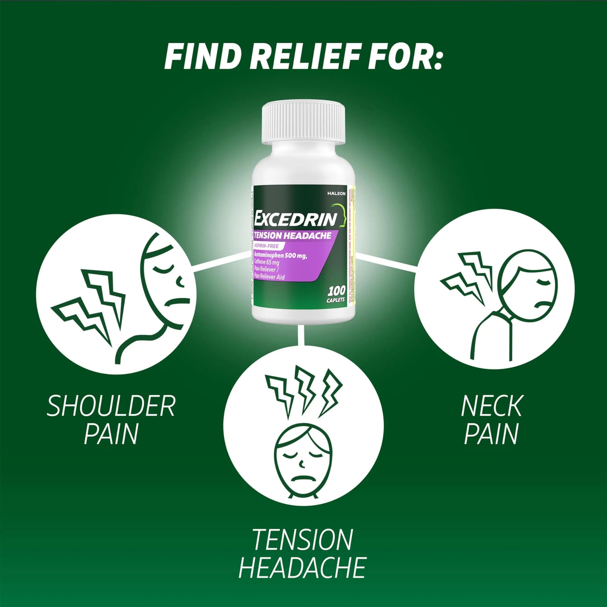 Excedrin Tension Headache Relief Caplets, Acetaminophen 500mg, Caffeine 65mg, Pain Reliever, Aspirin-Free, 100 Count ExcedrinBuy Supplements Australia
