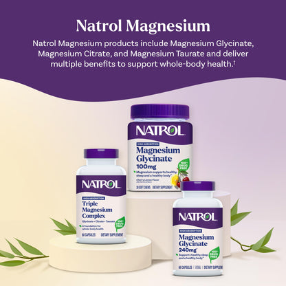 Natrol Triple Magnesium Complex Supplement, Glycinate, Citrate & Taurate 200mg High Absorption, Support Whole Body Wellness, 60 Capsules Natrol buy supplements Au