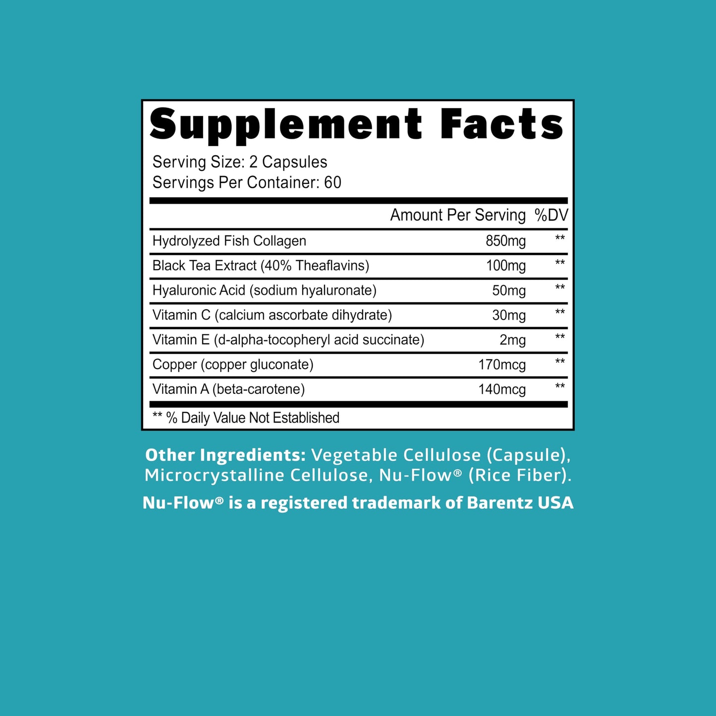 Hydrolyzed Marine Collagen with Hyaluronic Acid, Vitamin C, Theaflavin and Copper, Collagen Supplement for Women and Men for Radiant Skin, Hair & Nails,