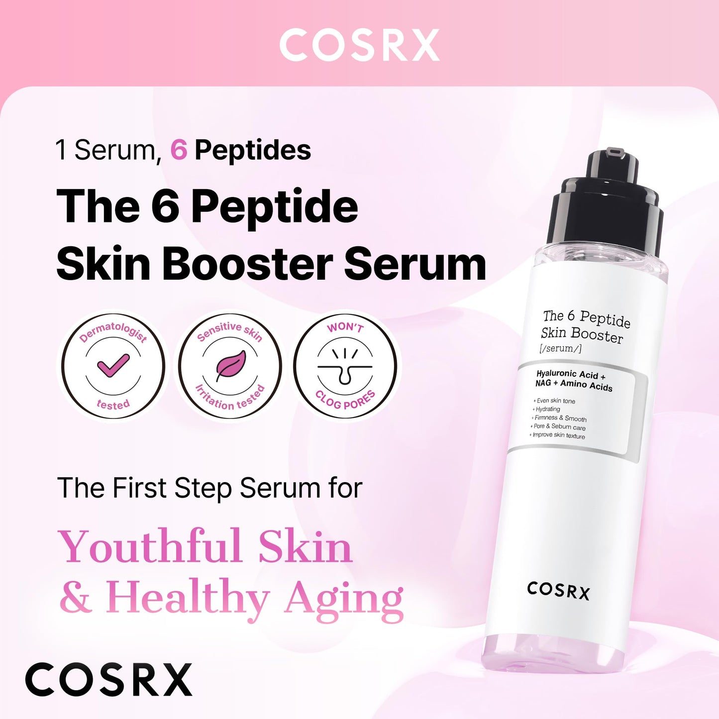 COSRX 6X Peptide Collagen Booster Toner Serum with Copper Peptides, Niacinamide & Hyaluronic Acid Skin Renewal Boosting