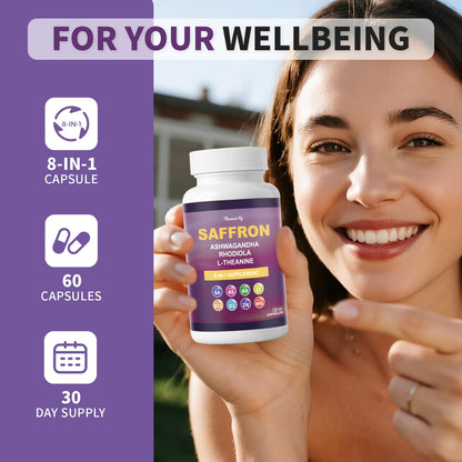 Theronika Aly Saffron Supplements – Blend with Ashwagandha, Safron, Rhodiola, Magnesium, L-Theanine, Zinc & B12, 88.5 mg Pure Saffron Extract Capsules Mood, Energy, Vision & Focus – 60 Vegan Capsules Theronika Aly buy supplements Au