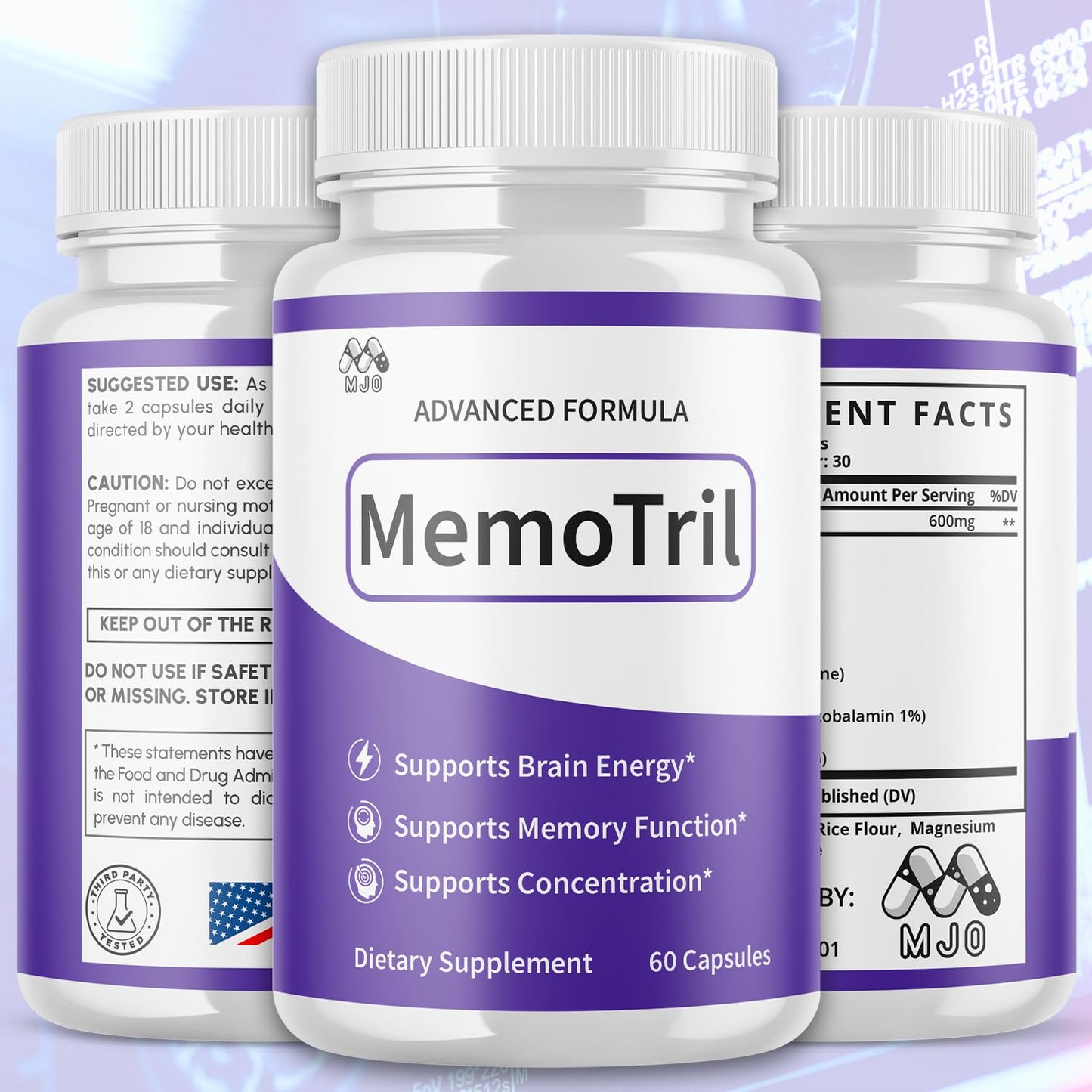 (3 Pack) Memotril Capsules, Official Memo Tril Supplement Pills with All Natural Ingredients, Advanced Memotril for Brain Health & Wellness Support with Premium Vitamins for Women & Men (180 Capsules) MJO buy supplements Au