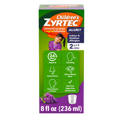 Children's Zyrtec Liquid, Kid's Antihistamine Syrup, Dye-, Sugar-, and Alcohol-Free, Pleasant Grape Flavor, Contains Cetirizine HCl Suitable for Ages 2 Years and Up, 8 fl oz Bottle Zyrtec buy supplements Au
