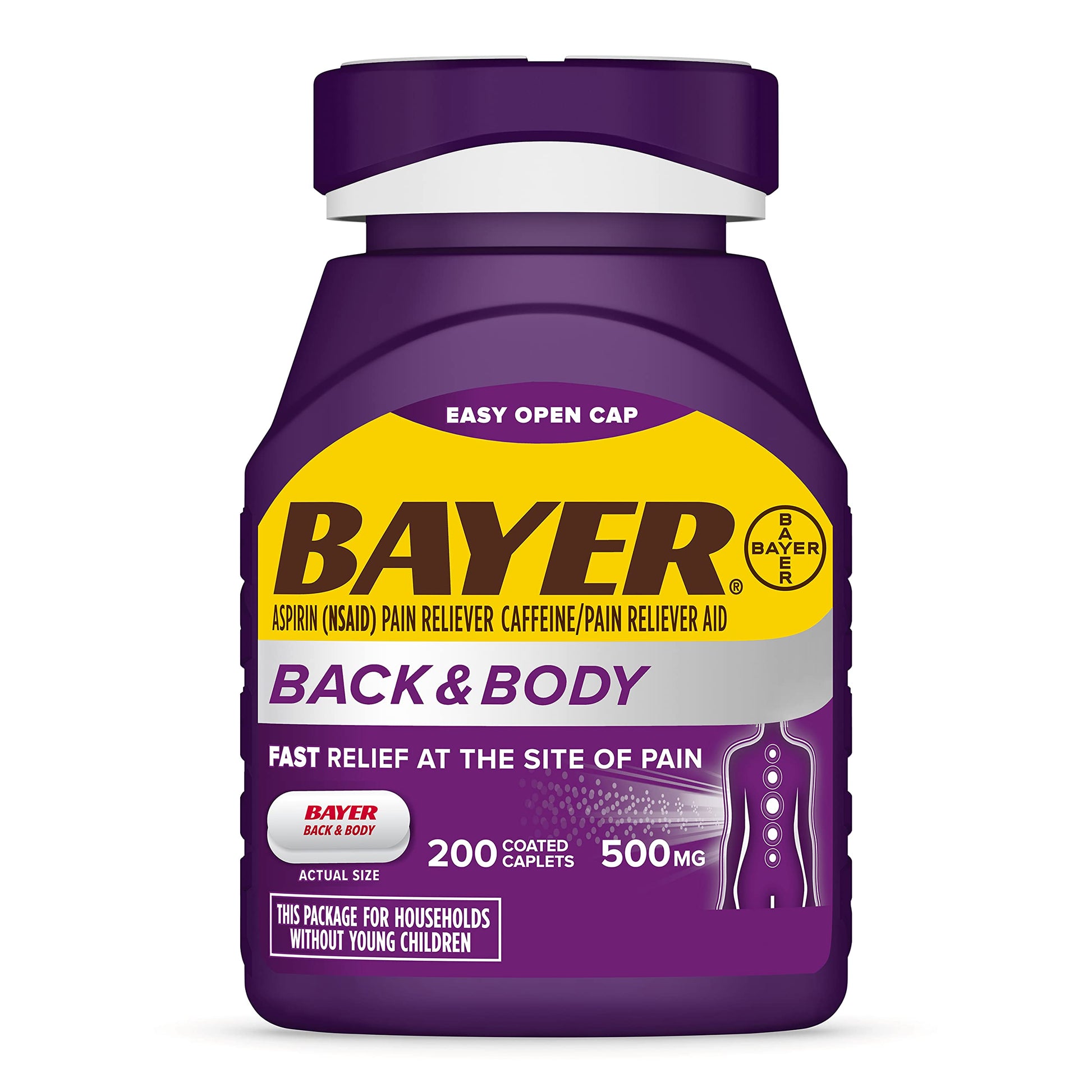 Bayer Back & Body 500mg Aspirin Plus Caffeine for Powerful Pain Relief, 200 Coated Caplets Bayer buy supplements Au