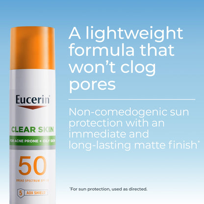 Eucerin Sun Clear Skin Face Sunscreen Lotion SPF 50 for Acne Prone and Oily Skin, Lightweight Sunscreen with Oil-Absorbing Minerals