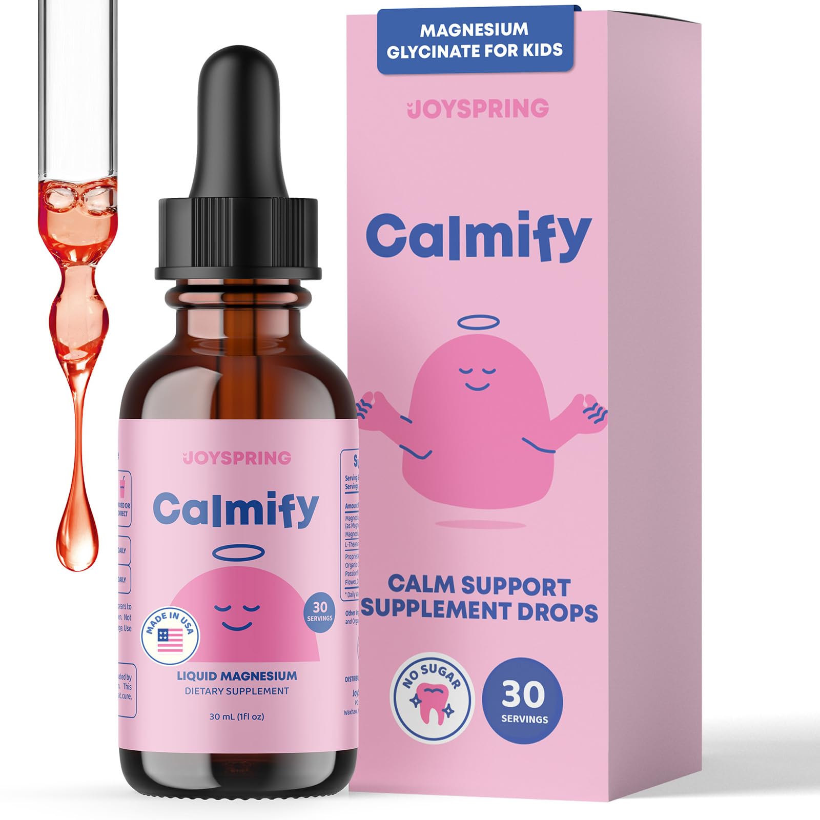 JoySpring Calmify Magnesium Glycinate for Kids | Liquid Magnesium with L-Theanine Supplement | Chamomile Extract & Passion Flower Extract | Sugar-Free Calm Drops | 1 fl oz (30 Servings) JoySpringBuy Supplements Australia