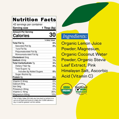 GOODONYA Organic Hydration Electrolyte Drink Mix, Certified Organic Hydration Powder, Non-GMO, Biochecked Glyphosate Free, Low Sugar, Lemonade Flavor,