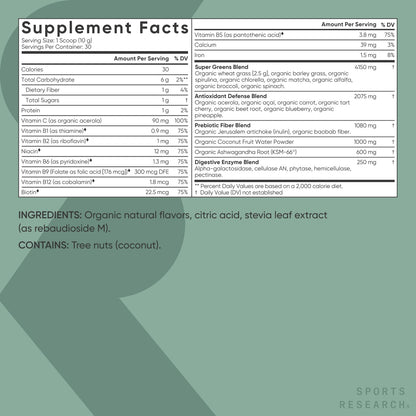 Sports Research® Organic Greens Superfood Powder w/Spirulina & Chlorella, Adaptogens, Enzymes, Probiotics & 8 VIT Bs for Gut & Mood Support* - Vegan, Sugar-Free & Low-Cal Original 30 Servings Sports Research buy supplements Au
