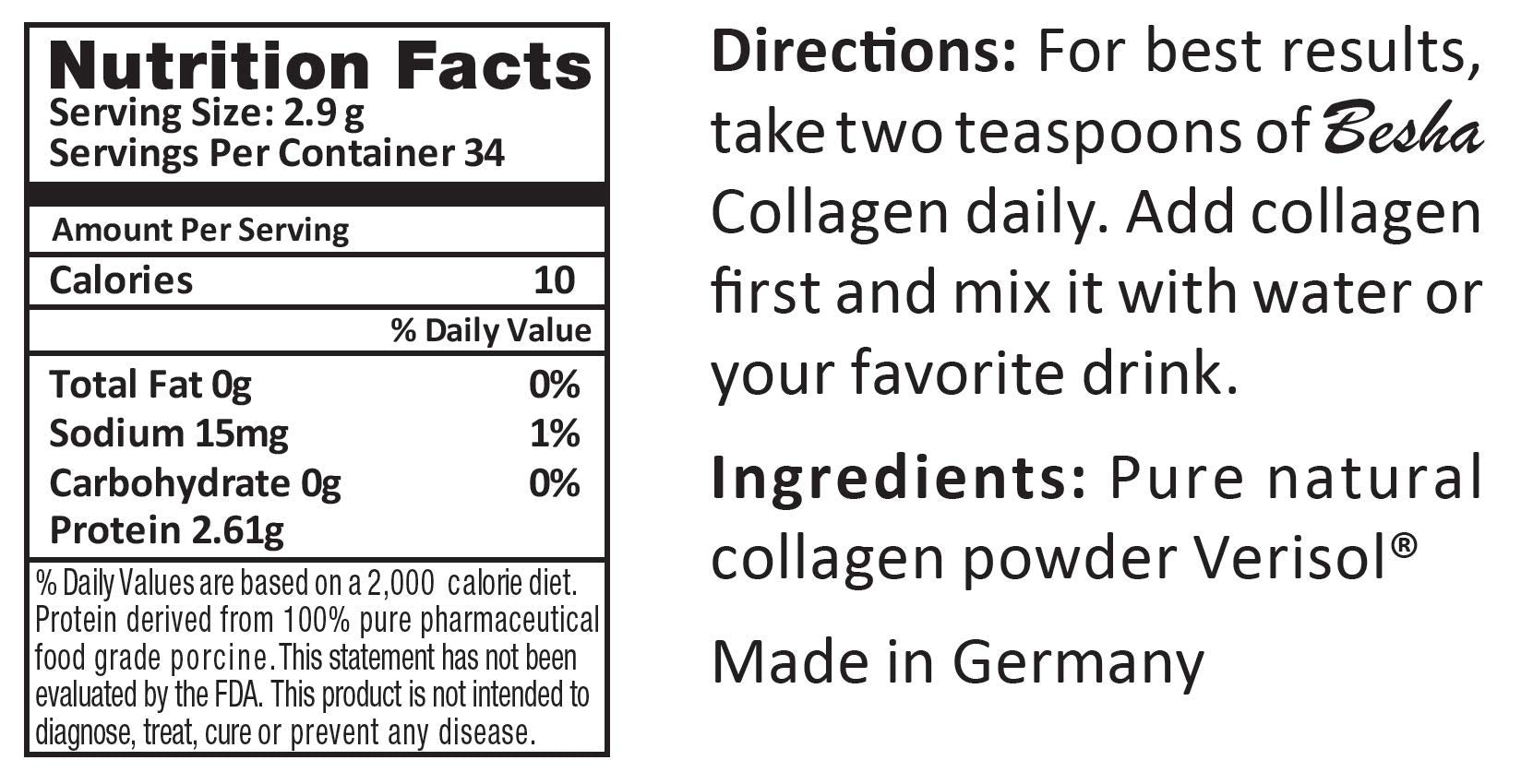 BESHA INC Verisol Collagen Bioactive Peptides (Natural Collagen Powder) Made in Germany BESHA INC buy supplements Au