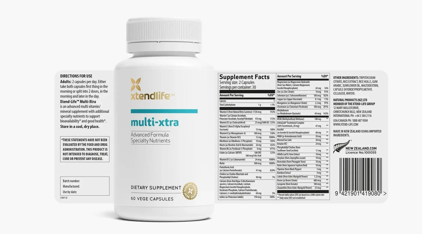 Xtendlife Multi-Xtra Multivitamin for Immune, Heart & Energy Support - 40+ Bioavailable Vitamins, Minerals, Antioxidants & Herbs Xtendlife