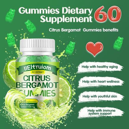 IIEltruiom Citrus Bergamot 1500mg, Citrus Bergamot Gummies for Healthy Cholesterol, Bergamot Supplements 25:1 Extract from Italy Bergamot,
