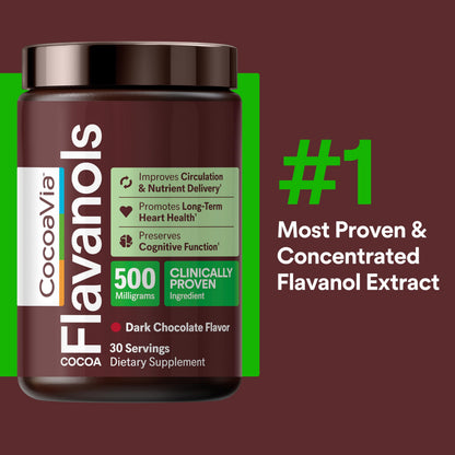 CocoaVia Cocoa Flavanols 500mg – Heart and Brain Support, High Flavanol Cocoa Powder