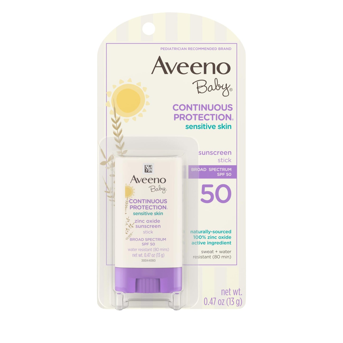 Aveeno Baby Continuous Protection Mineral Sunscreen Stick for Sensitive Skin with Broad Spectrum SPF 50 Protection for Face & Body