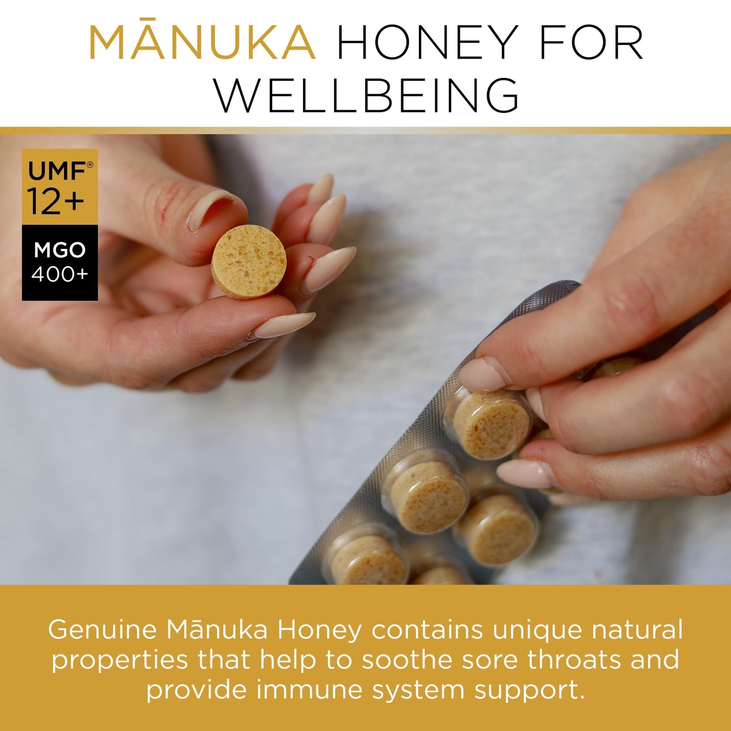 PURITI Premium Manuka Honey Lozenges High Potency - Sugar Free Drops | Genuine New Zealand Raw Manuka Honey Soothers for Coughs & Sore Throats | UMF Certified MGO 400+ UMF12+ (16 Pack)