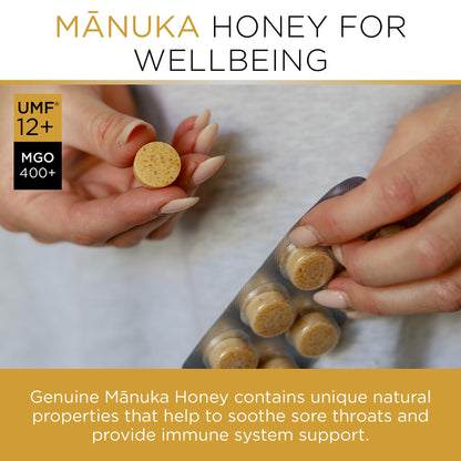 PURITI Premium Manuka Honey Lozenges High Potency - Sugar Free Drops | Genuine New Zealand Raw Manuka Honey Soothers for Coughs & Sore Throats | UMF Certified MGO 400+ UMF12+ (16 Pack)