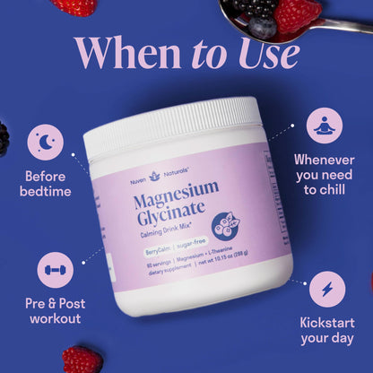 Magnesium Glycinate Powder + L-Theanine | 60 Servings | 300 mg per Scoop High Absorption Chelated Magnesium Powder for Sleep - Natural Mixed Berry Flavor, No Sugar, Support Restful Sleep & Relaxation Nuven NaturalsBuy Supplements Australia